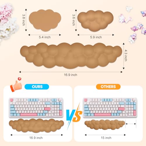 JIKIOU Upgrade Leather Cloud Wrist Rest for Keyboard and Mouse & Cup Pad | Wish Gift-Cute Cloud Shape, Comfortable and don’t Irritate to Skin, Non-Slip PU Base,Soft Memory Foam filled for Pain Relief - color: 10brown