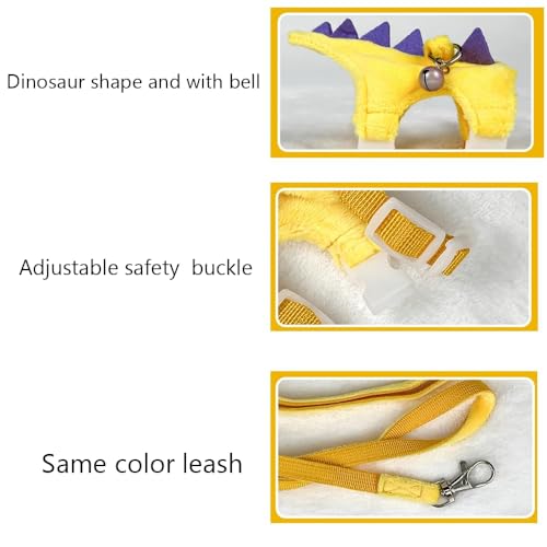 Ferret Harness and Leash Set Small Animals Vest Harness with Safe bell Dinosaur Shaped Walking clothes for Baby Rabbit Guinea pig Teacup Chihuahua Mouse and other small pet (Yellow) - color: Yellow