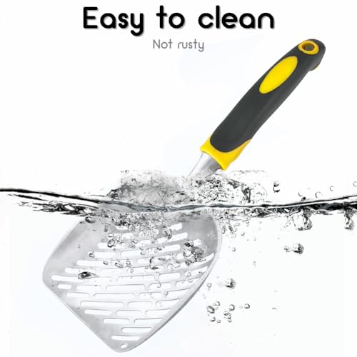 Cat Litter Scoop-Metal Cat Scooper-Long Handle Scoop,Cat Scooper-Poop Sifting-Mesh Shovel-Suitable for Cat Litter Box, (Yellow) - color: Yellow, size: L