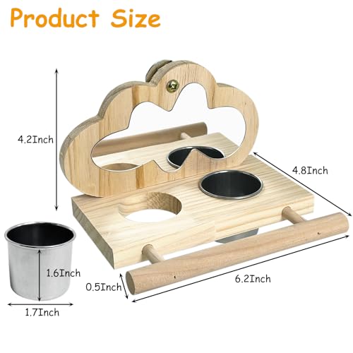 Tfwadmx Bird Parrot Wooden Feeding Cups, Small Bird Feeding Dish Cups Stainless Steel Birds Bowls Food Water Bowls with Food Holder for Cockatiel Parakeet Macaw Finches Lovebirds
