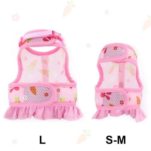 Bunny Harness and Leash, Rabbit Harnesses Guinea Pig Clothes Ferret, Pink S | Soft Mesh Vest Set Escape-Proof Cute Carrot Pattern for Rats Hamster Chinchilla Small Animals Cat Kitten Puppy - color: Pink, size: S (neck:5.5"-7.1" chest:7.1"-9.4")