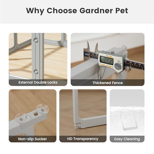 Clear Acrylic Dog Playpen - 33.4 x 33.4 Inch, 24" H 8 Planes Transparent Dog Fence Indoor, Sturdy Pet Pen for Puppy/Small Dog/Rabbit/Pig, Easy Assemble & Cleaning Plastic Whelping Box Enclosure, Grey - color: Grey