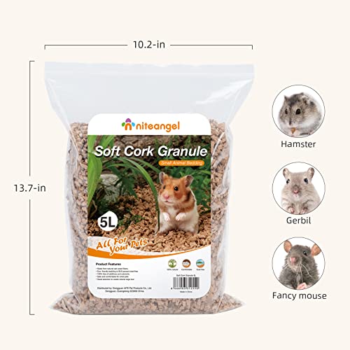 Niteangel Natural Coco/Cork Hamster Bedding: 5L Absorb Odors & Low Dust | Encourages Digging & Burrowing Instinct - Pet Litter for Dwarf Syrian Hamsters Gerbils mices Degus or Other Small Animal - size: 5L