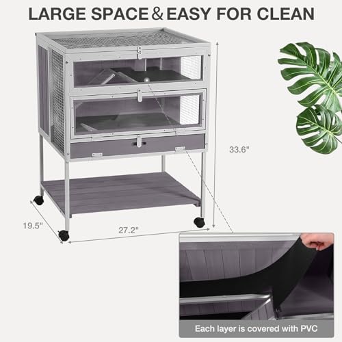 Guinea Pig Cage, Moveable Metal Frame Hamster Cage Anti-Chewing with Aluminium Alloy Edge, Hideouts, Ramps, Seesaws Chewing Toy, Deeper Pull-Out Leakproof Tray for Indoor Outdoor（White） - color: White