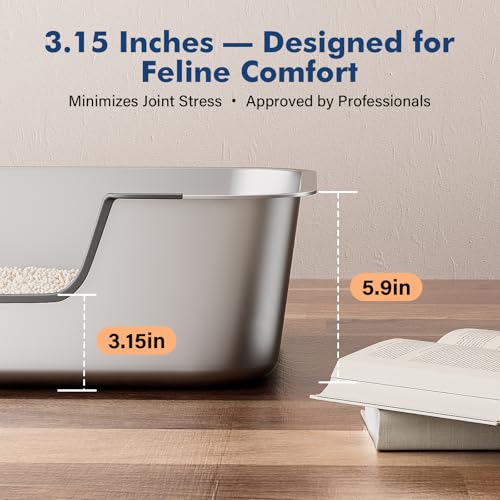 Qiuma Stainless Steel Cat Litter Box with Low Entry, Metal Kitty Litter Box for Senior or Injured Cats, Odor-Free, Non-Stick, Easy to Clean, 15.6"x11.6"x5.9", Litter Pan for Small Cats and Animals - size: 15.6"L×11.6"W×5.9"H