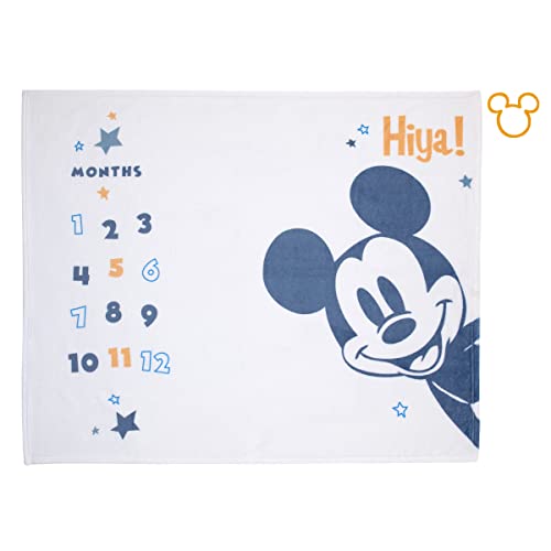 Disney Mickey Mouse White, Blue, and Orange Super Soft Milestone Baby Blanket - color: Mickey Mouse White, Blue, and Orange