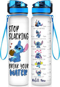 BAIG Blue Alien 32 Oz Water Track Bottle, Stop Slacking Drink Your Water Water Bottle With Time Marker, Alien Motivational Insulated Water Bottle, Gifts For Cute Alien Lovers