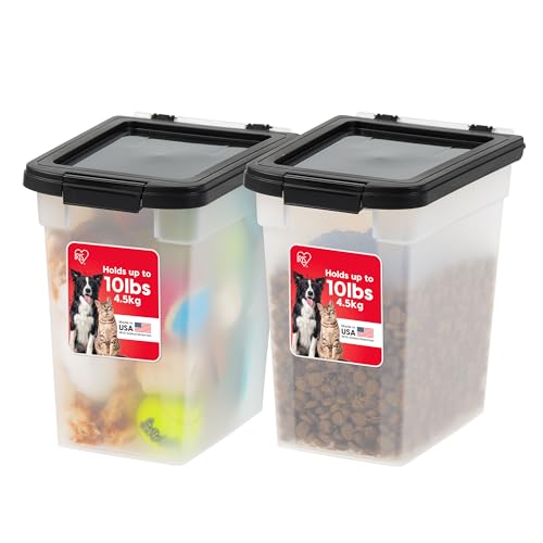 IRIS USA Dog Food Storage Container, 2-Pack, Up to 10 lbs, Black | Made in USA, Stacklable Design, Airtight Seal, BPA-Free, Bird Seed, Cat food, Treats, Multi-Pet Use - color: Black, size: 10 lbs - 2 Pack