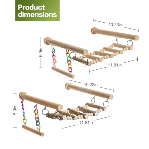 Bird Perches Ladder with Swing,Natural Wood Parrot Climbing Bridge Toys | Wood Climbing Ladder for Parakeet, Exercise Play Stand Parakeet Cage Accessories for Budgie Conure Lovebird Canary,A - color: A