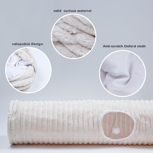 Luxurious Cat Tunnel,43" Straight Cat Tunnel Toys with Balls for Indoor,Collapsible Peekaboo Cave for Kitten （White Stripe）