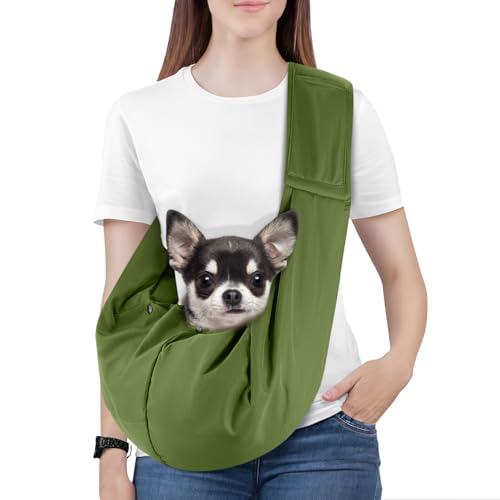 Pawaboo Small Dog Sling Carrier | Reversible Puppy Small Pet Carrier,Hands Free,Safety Buckle,Storage Pocket for Travel,Outdoor Activities Matcha Green - color: Matcha Green