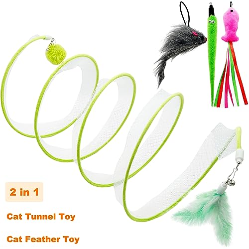 Self Play Cat Hunting Spiral Tunnel Toy, Folded Cat Spring Tunnel Toys for Indoor Cats (Green) - color: Green