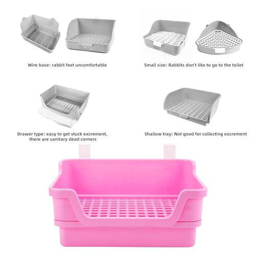 Large Rabbit Litter Box Rabbit Toilet Rabbit Potty Training Corner Huge Bunny Litter Pan with Plastic Grid Deep Dump Tray for Adult Small Animal (Pink)