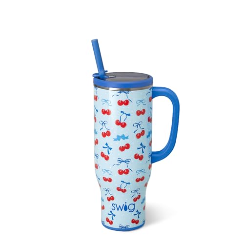 Swig Life 30oz Leakproof To-Go Tumbler with Handle, Cherry Pop | Leakproof Lid - Triple Insulated Stainless Steel - Handle & Straw Included - Cup Holder Friendly - Dishwasher Safe - color: Cherry Pop, size: 30 Ounces