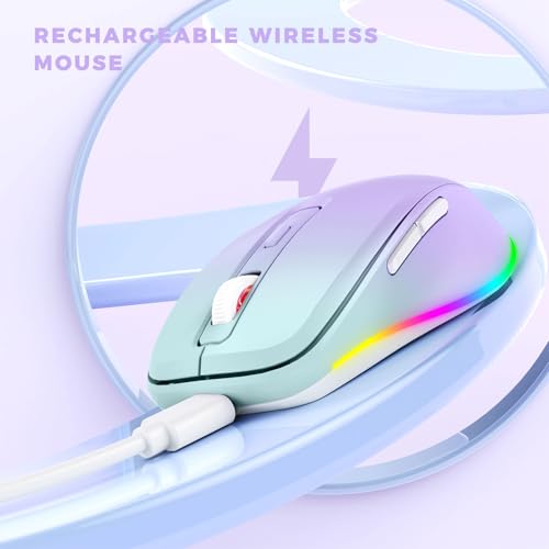 PEIOUS Wireless Mouse Jiggler - Keep Computers Awake, Purple to Green | Rechargeable LED Mouse, Silent Clicks, Adjustable DPI and Random Movement Keep Computers Awake for Laptop/PC/Mac - color: Purple to Green