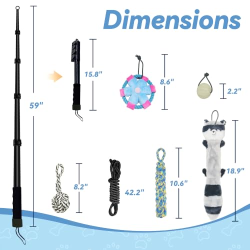 Flirt Pole for Dogs, Interactive Toys Tug-of-war for Dogs, Five-Section Retractable Adjustable Length, Chase Toys with Rope Chewing Sticks, for Outdoor Exercise & Training - size: 59Inch Pole-Black