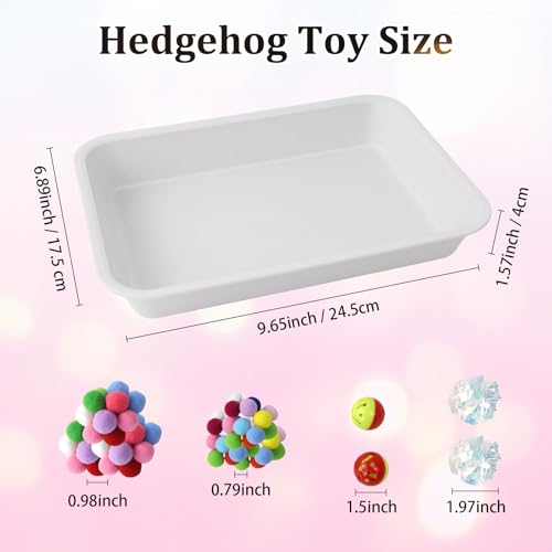 Hedgehog Dig Box Tray, Fun Foraging & Digging Hedgehogs Toy, Includes Rich Colors Balls, Hedgehogs Accessories for Hamsters, Ferrets and Other Small Animals (White)
