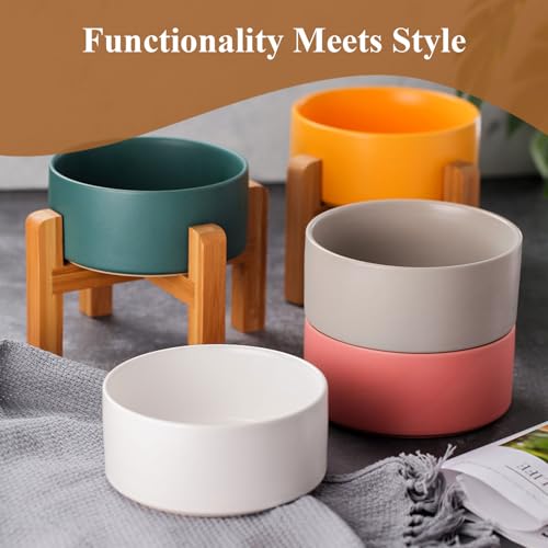 Ceramic Elevated Raised Cat Bowl with Wood Stand No Spill Pet Food Water Feeder Cats Small Dogs - color: White, size: Medium Dog Bowls 850ML*1