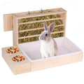 Rabbit Hay Feeder with Litter Box, Bowl Tray for Small Bunnies | Hay Holder Rack with 2 Bowls, Litter Box for Small Animal Guinea Pig Hamster Chinchilla