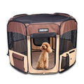 Jespet Soft Dog Playpen, Portable Pet Exercise Pen Kennel with Carry Bag | 2-Door, Easy to Fold, Ground Stakes, Zipper Locks, Large Storage Pocket, Washable Top Mesh Cover & Bottom Cover - color: Brown, style: 36x36x24 Inch (Pack of 1)