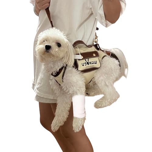 Wakytu Dog Lift Harness Dog Carrier Sling for Small Dogs & Cats,M | stylish puppy sling carrier with handle & pocket,adjustable leash,walking & travel - color: 1.0 White, size: Medium(8-13 LBS)