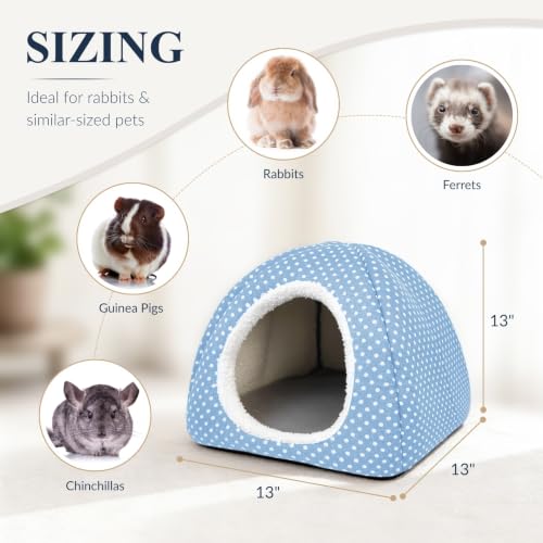 Rabbit Hideout Large Bunny Bed Washable Rabbit House | Fleece Hiding Hut for Indoor Bunnies Guinea Pigs, Small Animal Hideaway - color: Light blue