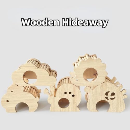 Hamster Wooden Hideout House Natural Wood Pet Rats Climbing Play Hut Hideaway Room for Small Chicken Hedgehogs Chinchilla Habitat Pet Cage Accessories (B) - style: B