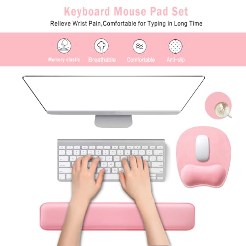 Memory Foam Set Wrist Rest Pad & Mouse Wrist Rest Support,Ergonomic Design for Office,Home,Laptop,Desktop Computer,Gaming Keyboard - Pink - color: Pink