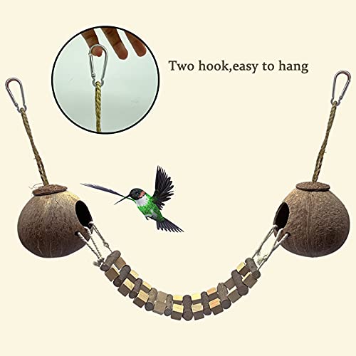 Hamiledyi Coconut Bird Nest Hut with Ladder Hanging Birds Hide House Toy for Cage Natural Coco Shell Hideaway for Parakeet Lovebirds Finch Syrian Hamster Gecko Squirrel Climbing - size: 1PCS 31.9*19.3in