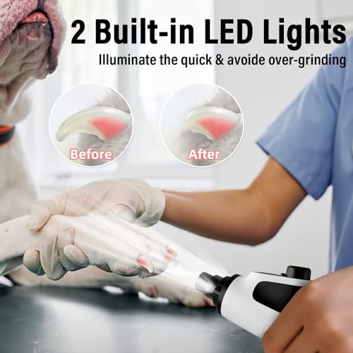 Casfuy Smart 6-Speed Dog Nail Grinder - 50% More Power Pet Nail Grinder with 2 LED Lights Quiet Rechargeable Electric Dog Nail Trimmers File Toenail Grinder for Large Medium Small Dogs & Cats (White) - color: White