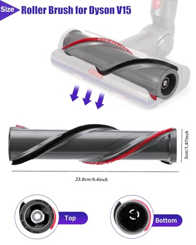 V15 Roller Brush Replacements Parts Compatible with Dyson V15 Detect Cordless Vacuum, V15 High Torque Brush Replacement Accessories, Absolute Spiral Brush attachments for Clean Carpet,Hair Dust - size: V15 Roller Brush
