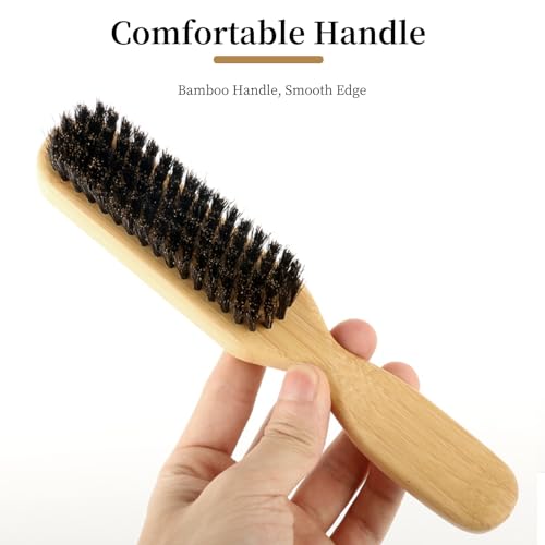Soft Boar Bristle Dog Brush for Short Haired Dogs, Made of Bamboo,（Small） | Massage Brush, Gentle Deshedding & Grooming Tool, Ideal Dog Hair Brush for Pets, Dog Brushes for Grooming and Shedding - size: Small