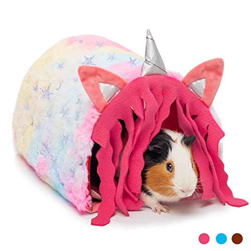 PAWNISAW Guinea Pig Hideout, Washable Fleece Pink Tunnel House & Cage Tube | Small Animal Bedding & Cage Accessories, Playing Habitat for Hamster, Rat, Hedgehog, Chinchilla - color: pink