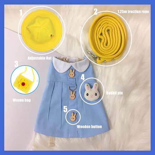 Guinea Pig Clothes,Soft Bunny Ferret Clothes with Pet Rabbit Harness and Leash Mini Hat Bag Cute Brooch for Kitten Small Animal Collars - color: Blue, size: Medium