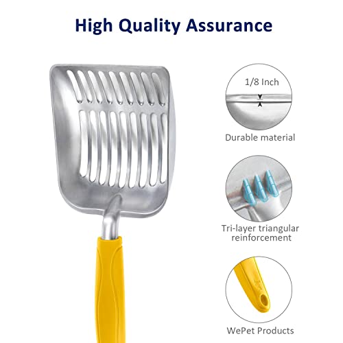 Cat Litter Scoop, Aluminum Alloy Sifter, Kitty Metal Scooper, Deep Shovel, Long Handle, Poop Sifting, Kitten Pooper Lifter, Durable, Heavy Duty, for Litter Box - color: FLAT Aluminum \ #04 Yellow Handle, size: Small