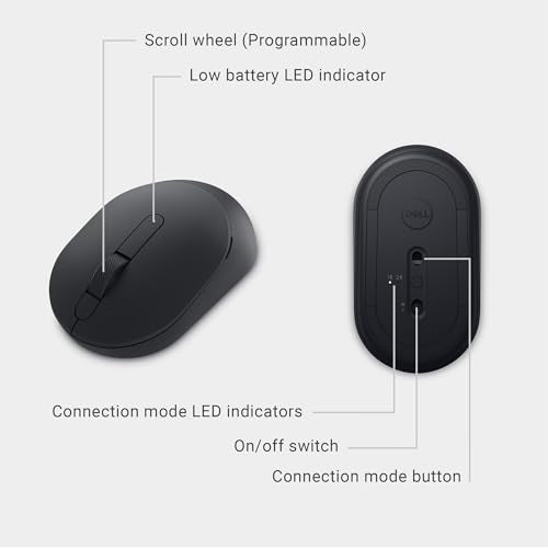 Dell Pro Wireless Mouse MS355, Silent Click, Bluetooth | AA Battery, 3 Year Advanced Exchange, Symmetrical Design, 2.4 GHz, Black - color: Black