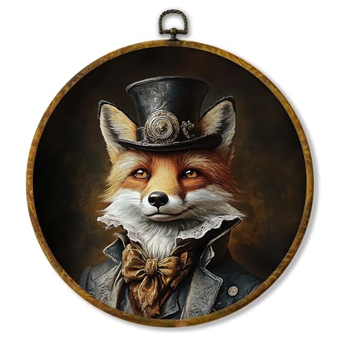 shiviody Vintage Whimsical Hedgehog Canvas Wall Art Decor, Rustic Moody Cottagecore Jungle Wild Animal Hedgehog Round Hanging Frame Prints Decorations for Home Bedroom Living Room 10"x10" - color: Animals-22