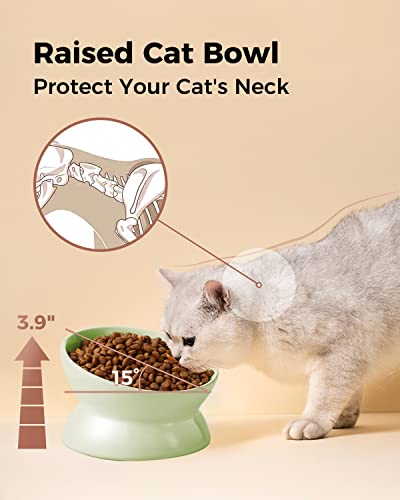LoeJan Elevated Cat Food Bowl, 5 Oz Ceramic Raised and Tilted Water Bowl, Anti Vomiting and Protect Pets' Spines Dishes for Small Dog, Fat Faced Cat, Kitten (Green, 1 Pack) - color: Green