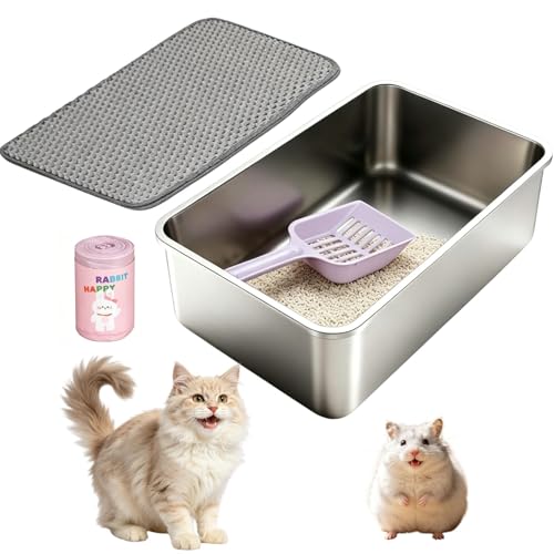 Large Stainless Steel Cat Litter Box, High Sides No-Splash,1 Pack | Easy Clean Non-Stick Pan For Adult Cats or Kitty/Kitten, Rust-Proof, No Smell, Easy to Clean