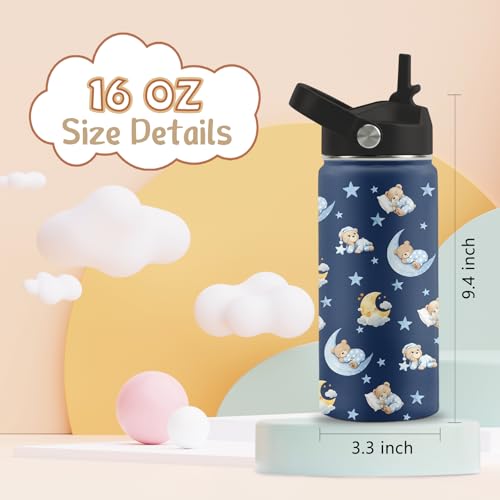 Cute Bears Water Bottle Gifts for Boys Girls, 16 oz Water Bottle with Straw | Bear Cup Stainless Steel Insulated Tumbler, Bear Gifts for Birthday Christmas Holiday - color: Bear