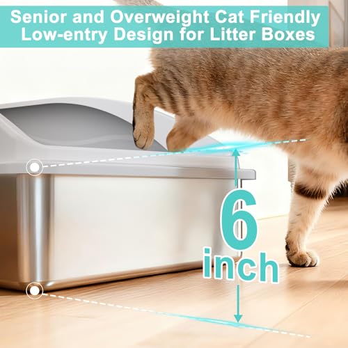 2 Pack Stainless Steel Litter Box | XL Enclosed Cat Litter Boxes with Lid for Big Cats and Multi-Cats | High Sided, Anti-Urine Leakage | Non-Stick Bottom（Silver Gray） - color: Silver Gray, size: X-Large