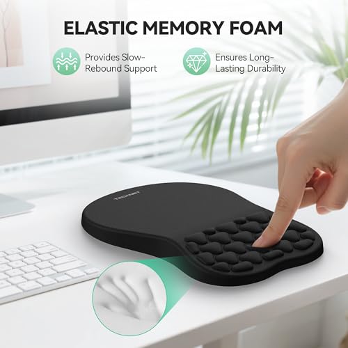 TECKNET Ergonomic Mouse Pad with Wrist Rest,Soft Comfortable Massage Design | Memory Foam and Non-Slip PU Base for Pain Relief, Office Gaming Mousepad for Desk, Home, Office - Black - color: Black