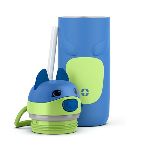 Ello Ellies 12oz Stainless Steel Leakproof Kids Water Bottle, Dog | Insulated kids water bottle with straw, leakproof locking lid, carry handle, and stainless steel fun animal design for school - color: Dog, size: 12 Ounces