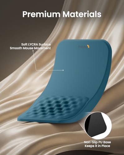 ProtoArc MP50 Ergonomic Mouse Pad with Wrist Support, Lycra Surface, Blue | 8° slope & massage points, soft memory foam, Large 12x8 Inches, Non-slip base. Relieves wrist strain for office & home - color: Blue Lycra