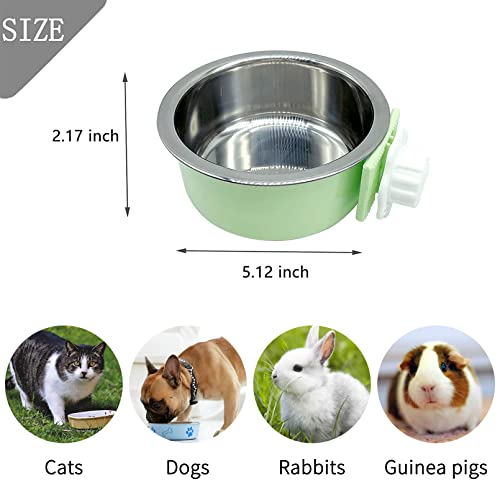 Tfwadmx Crate Dog Bowl Cat Removable Stainless Steel Food and Water Feeder Hanging Cage Bowls Coop Cup with Cleaning Set for Pet Puppy Bird Rat Guinea Pig Ferret Bunny Rabbit 2Pcs - color: Light blue, light green (2 PCS)