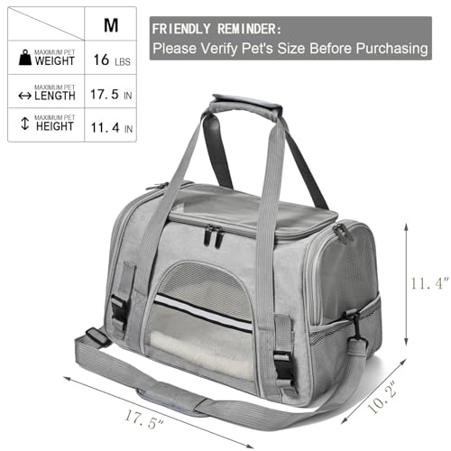 Dog Cat Carrier Soft for Small Pet Up to 16 Lbs TSA Airline Approved Travel Carrier Collapsible Puppy Car Mesh Bag 17.5 * 10.2 * 11.4 inch - Grey - color: Grey