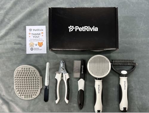 6-in-1 Pet Grooming Kit with Self Cleaning Slicker Brush, Double-Sided Dematting Undercoat Rake, Metal Grooming Comb, Dog & Cat Nail Clippers, Shedding Tool for Dogs, Cats & Rabbits