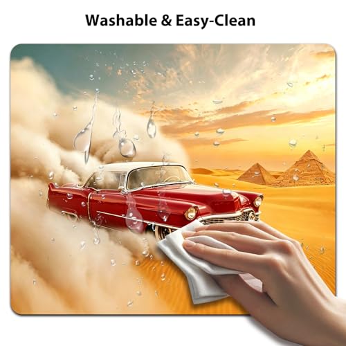 Classic Red Car Golden Desert Mouse Pad, Dusty Cruise Sunset Scene Desk Mat | 9.5"x 7.9", Egyptian Pyramids View Nature Landscape, Cute Smooth & Anti-Slip Mousepad - color: Colorful Design Wknoon-Art 29