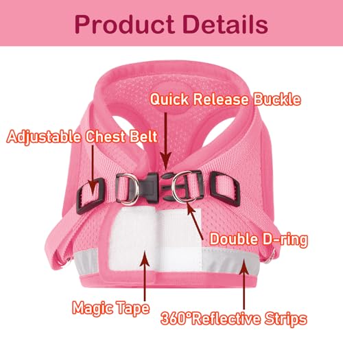 Cat Harnesses and Puppy Harness with Leashes Set, Escape Proof Cat Harness, Adjustable Reflective Soft Mesh Vest Fit Puppy Kitten Rabbit Ferrets's Outdoor Harness - color: Pink, size: L (Chest: 15" - 17")