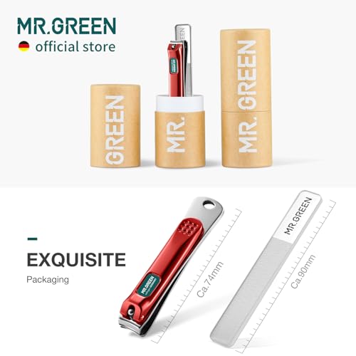 MR.GREEN Nail Clippers Curved Blades Fingernail Cutter Nippers Manicure Scissors Stainless Steel Pedicure Tools with Nail Flies (Medium-Red+Glass File) - color: Medium-red+glass File
